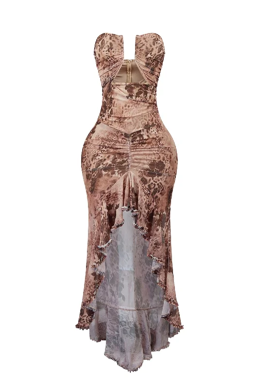 Cocktail dresses with a wrap - around style and a belted waistDelilah Print Mesh Ruffled Underwired Maxi Dress Cocktail dresses with a wrap - around style and a belted waistDelilah Print Mesh Ruffled Underwired Maxi Dress