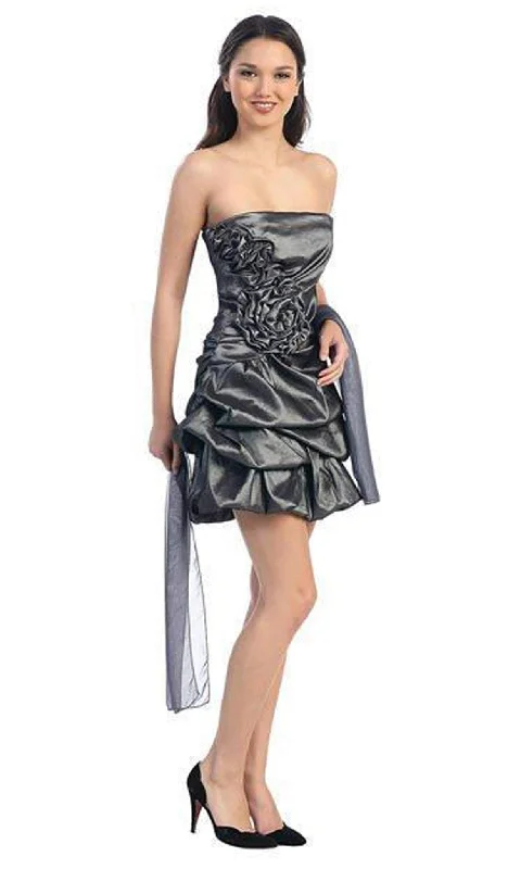 Sequined cocktail dresses with a mermaid silhouetteEureka Fashion - 2261 Rosette Accented Strapless Bubble Dress Sequined cocktail dresses with a mermaid silhouetteEureka Fashion - 2261 Rosette Accented Strapless Bubble Dress