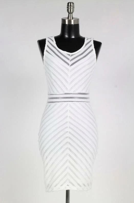 Expectations Mesh White Chevron Striped Dress