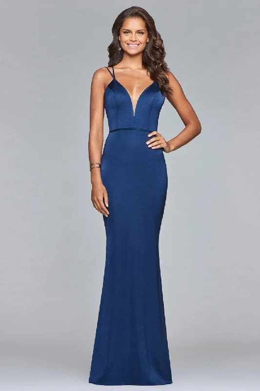 Strapless wedding guest dresses with rhinestone - studded bodicesFaviana - s10012 Plunging Matte Satin Sheath Gown Strapless wedding guest dresses with rhinestone - studded bodicesFaviana - s10012 Plunging Matte Satin Sheath Gown