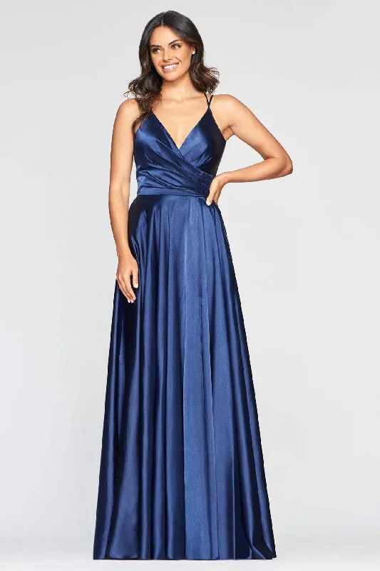 Sequined wedding guest dresses for an evening weddingFaviana - S10429 V Neck Pleated Bodice Lace-Up back Satin Gown Sequined wedding guest dresses for an evening weddingFaviana - S10429 V Neck Pleated Bodice Lace-Up back Satin Gown