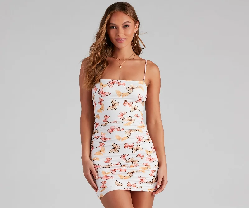 Bodycon dress with a mesh insert for a stylish edgeFree The Butterfly Ruche Mini Dress Bodycon dress with a mesh insert for a stylish edgeFree The Butterfly Ruche Mini Dress