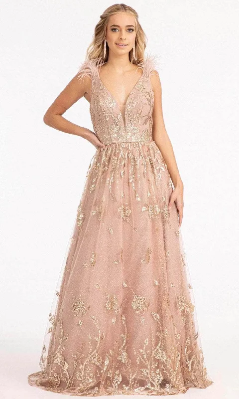 Midi wedding guest dresses in navy blue for a formal affairGLS by Gloria GL3048 - Sleeveless Feather A-line Dress Midi wedding guest dresses in navy blue for a formal affairGLS by Gloria GL3048 - Sleeveless Feather A-line Dress