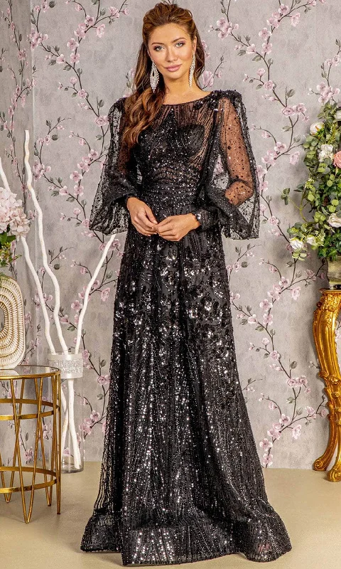 Polka - dot - printed wedding guest dresses with short sleevesGLS by Gloria GL3497 - Illusion Puff Sleeves Evening Dress Polka - dot - printed wedding guest dresses with short sleevesGLS by Gloria GL3497 - Illusion Puff Sleeves Evening Dress