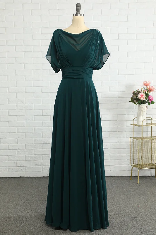Long - cocktail dresses with a slit and a fitted bodiceGreen Chiffon Mother Dress