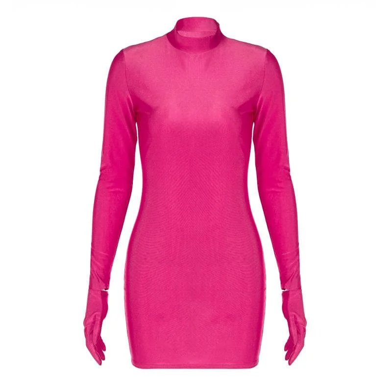 Geometric - printed cocktail dresses with a long - sleeve optionBerryBetty - High neck long sleeve gloves solid mini dress Geometric - printed cocktail dresses with a long - sleeve optionBerryBetty - High neck long sleeve gloves solid mini dress