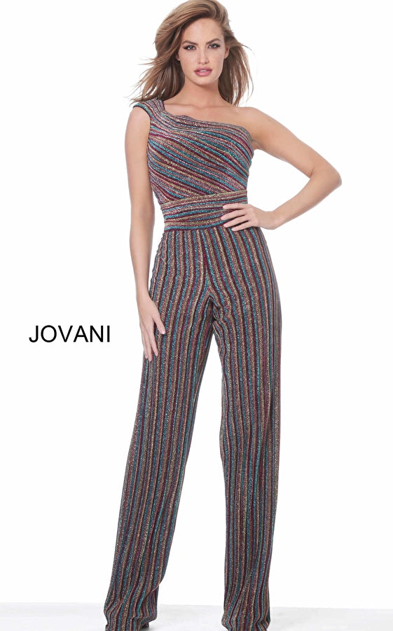 Jovani M03528 Long Formal One Shoulder Jumpsuit