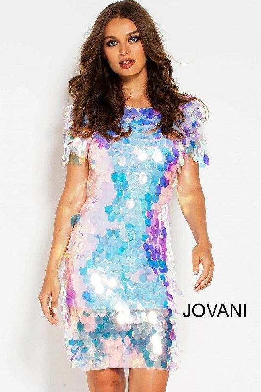 Lace - trimmed cocktail dresses in a pastel color for a soft appearanceJovani 55494 Short Sleeves Cocktail Dress Lace - trimmed cocktail dresses in a pastel color for a soft appearanceJovani 55494 Short Sleeves Cocktail Dress