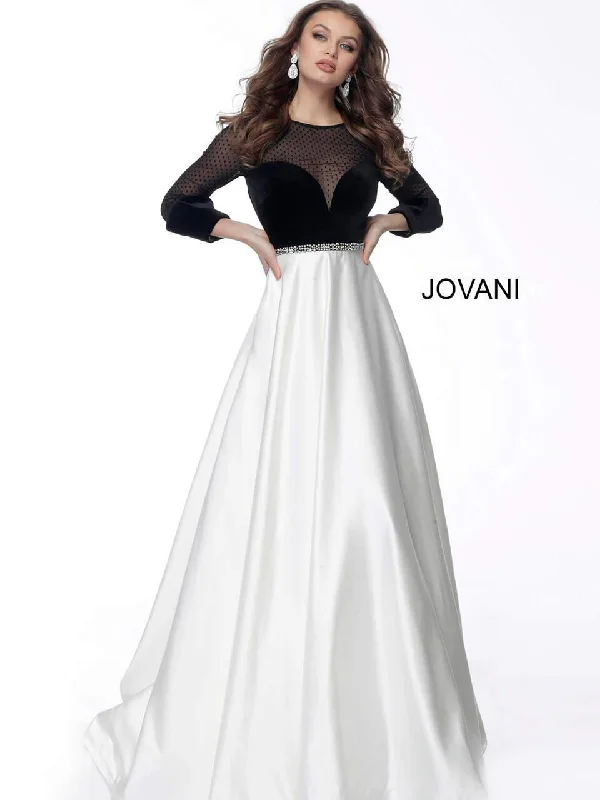 Bodycon dress with a transparent panel​Jovani 62124 Satin A Line Long Formal Gown