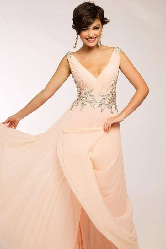 Bodycon dress with a peplum hem​Jovani 99401 Sleeveless Long Prom Dress