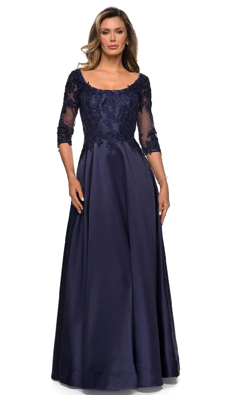 Wedding guest dresses with pom - pom trims for a playful lookLa Femme - 27988 Floral Appliqued Illusion Bodice Dress Wedding guest dresses with pom - pom trims for a playful lookLa Femme - 27988 Floral Appliqued Illusion Bodice Dress