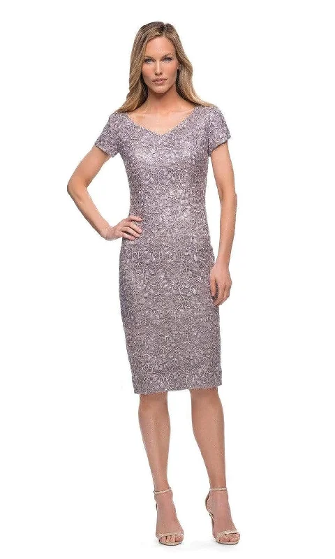 Animal - print wedding guest dresses in subtle colors for a bold statementLa Femme - 29809 Textured Fabric Midi Dress Animal - print wedding guest dresses in subtle colors for a bold statementLa Femme - 29809 Textured Fabric Midi Dress