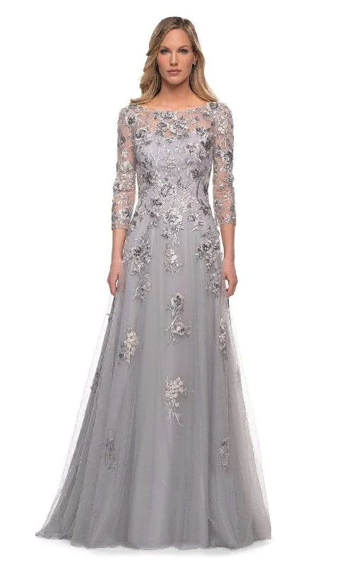 Ribbed - texture wedding guest dresses in neutral colorsLa Femme - 29825 Long Sleeve Mother of the Groom Tulle Gown Ribbed - texture wedding guest dresses in neutral colorsLa Femme - 29825 Long Sleeve Mother of the Groom Tulle Gown