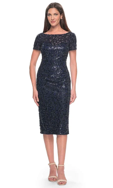 Wedding guest dresses with fringe accents for a bohemian - inspired weddingLa Femme 30043 - Intricate Sequin Pattern Short Sleeve Dress Wedding guest dresses with fringe accents for a bohemian - inspired weddingLa Femme 30043 - Intricate Sequin Pattern Short Sleeve Dress