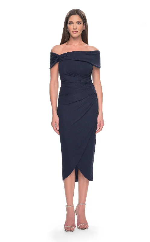 Mini cocktail dresses with a pleated bodice and a spaghetti - strap backLa Femme 30109 Dress Mini cocktail dresses with a pleated bodice and a spaghetti - strap backLa Femme 30109 Dress