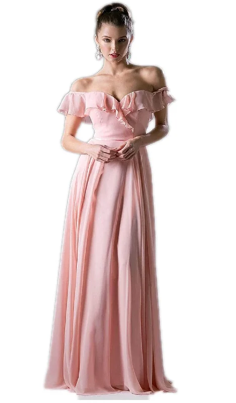 Ribbed - texture wedding guest dresses in neutral colorsLadivine CJ246 - Off-Shoulder Ruffles Bridesmaid Dress Ribbed - texture wedding guest dresses in neutral colorsLadivine CJ246 - Off-Shoulder Ruffles Bridesmaid Dress