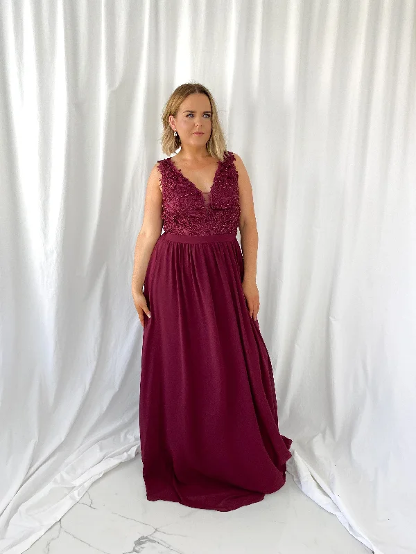 Laetitia Maxi Dress with Embroidered Top - Wine