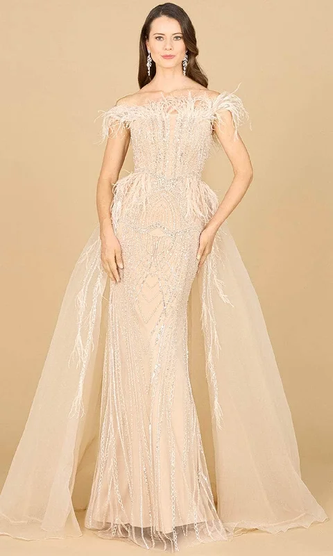 Wedding guest dresses with empire waists and tulle skirtsLara Dresses 29161 - Off-Shoulder Feather Detailed Evening Gown Wedding guest dresses with empire waists and tulle skirtsLara Dresses 29161 - Off-Shoulder Feather Detailed Evening Gown