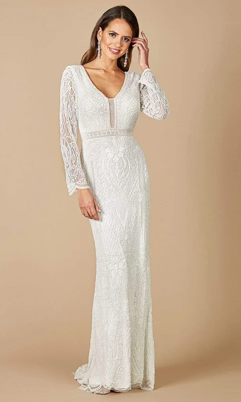 Ruffled - sleeve wedding guest dresses in light blue for a spring weddingLara Dresses - 51090 Long Sleeve Textured Column Dress Ruffled - sleeve wedding guest dresses in light blue for a spring weddingLara Dresses - 51090 Long Sleeve Textured Column Dress