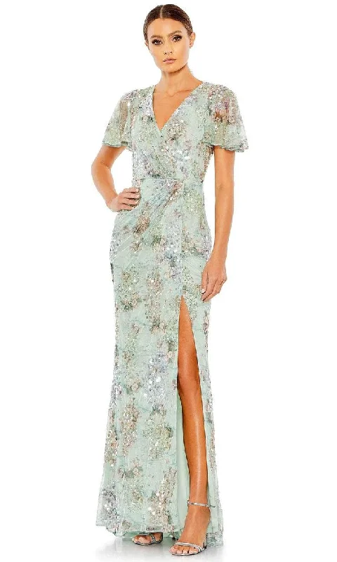 Printed wedding guest dresses with tropical motifs for beach weddingsMac Duggal 93749 Formal Short Sleeve Dress Printed wedding guest dresses with tropical motifs for beach weddingsMac Duggal 93749 Formal Short Sleeve Dress