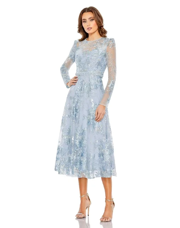 Lace - trimmed cocktail dresses in a pastel color for a soft appearanceMac Duggal 68020 Long Sleeve Dress Lace - trimmed cocktail dresses in a pastel color for a soft appearanceMac Duggal 68020 Long Sleeve Dress