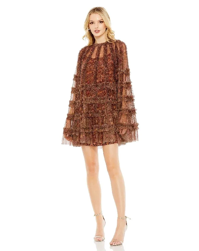 Geometric - printed cocktail dresses with a long - sleeve optionMac Duggal 8007 Long Sleeve Floral Short Dress Geometric - printed cocktail dresses with a long - sleeve optionMac Duggal 8007 Long Sleeve Floral Short Dress