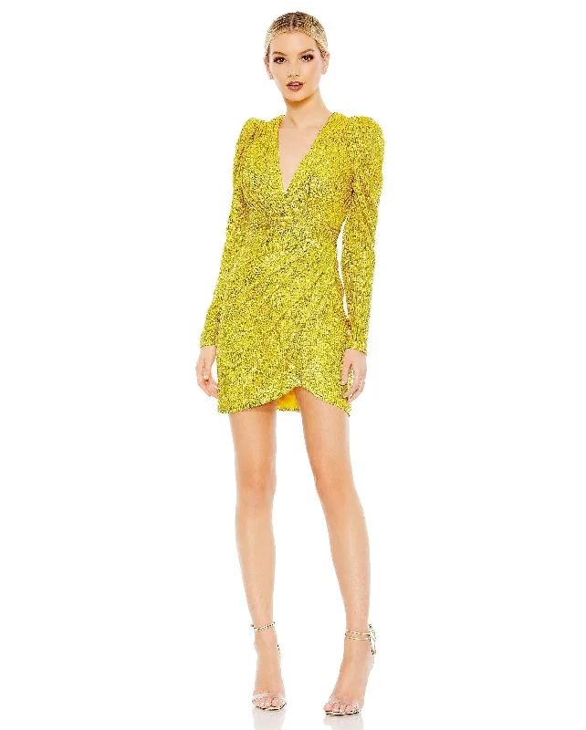Sheer cocktail dresses with a lining and a short hemMac Duggal 26944 Long Sleeve Short Dress Sheer cocktail dresses with a lining and a short hemMac Duggal 26944 Long Sleeve Short Dress