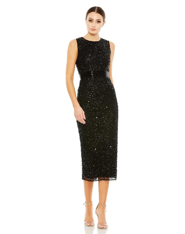Ruffled cocktail dresses with a knee - length hem for a feminine appealMac Duggal 93758 Sleeveless Midi Length Dress Ruffled cocktail dresses with a knee - length hem for a feminine appealMac Duggal 93758 Sleeveless Midi Length Dress