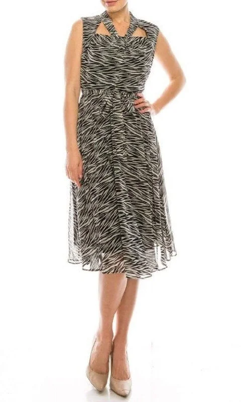 Mini cocktail dresses with a cold - shoulder ruffled sleeveMaison Tara - 91087M Knee Length Cutout Ornate Zebra Print Dress Mini cocktail dresses with a cold - shoulder ruffled sleeveMaison Tara - 91087M Knee Length Cutout Ornate Zebra Print Dress