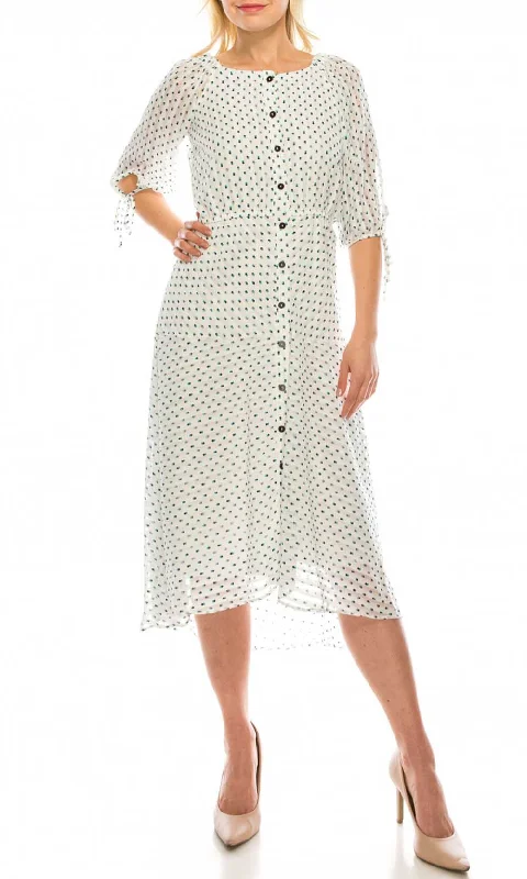 Cocktail dresses with a pom - pom trim and a short - sleeved styleMaison Tara - 95043M Tea Length Polkadot Button Down Dress