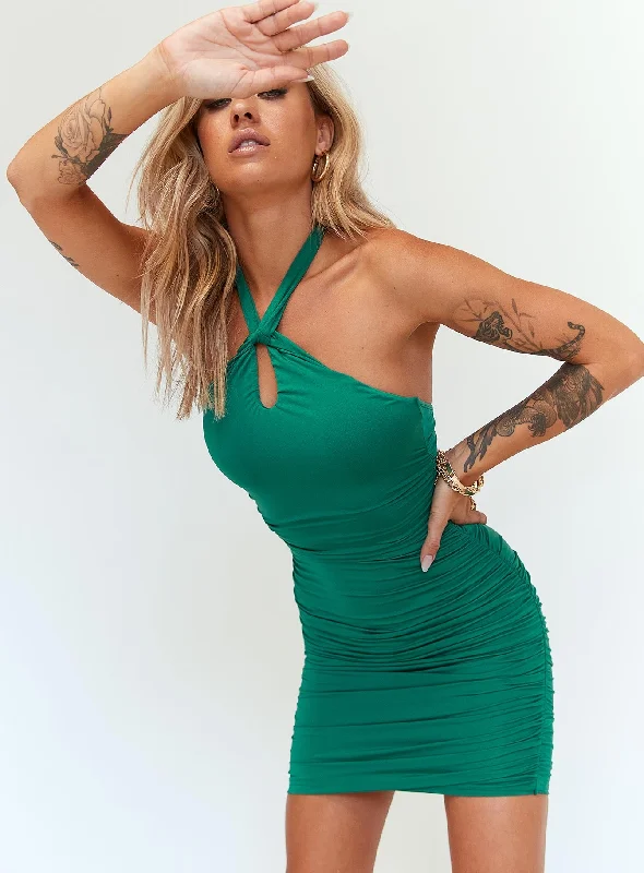 Bodycon dress with a wrap - around style​Masen Mini Dress Forest Green