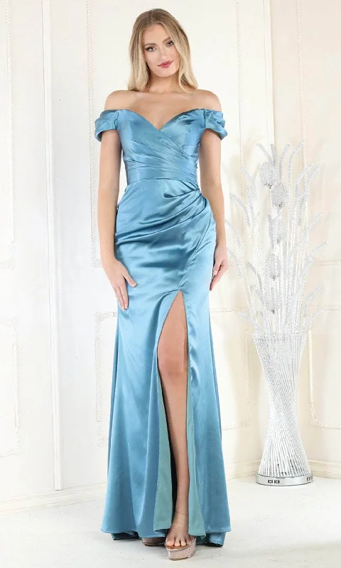 Tea - length wedding guest dresses with polka dot patternsMay Queen MQ1997 - Off-Shoulder Ruched Detail Prom Dress Tea - length wedding guest dresses with polka dot patternsMay Queen MQ1997 - Off-Shoulder Ruched Detail Prom Dress