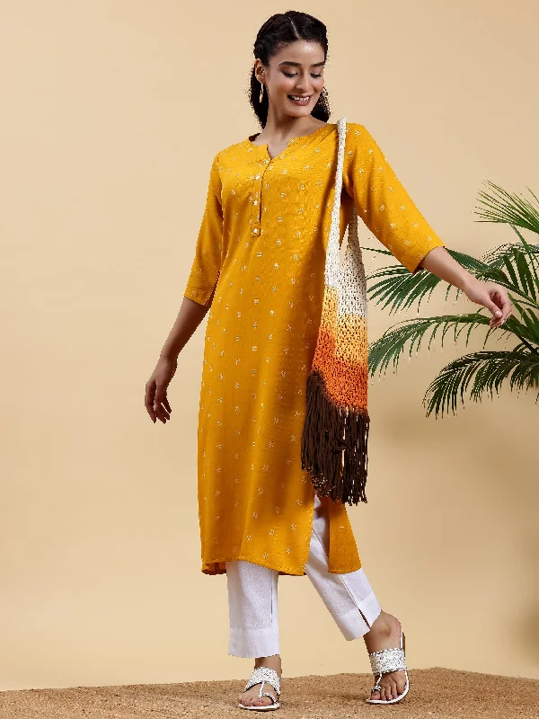 Mustard Woven Design Rayon Straight Kurta