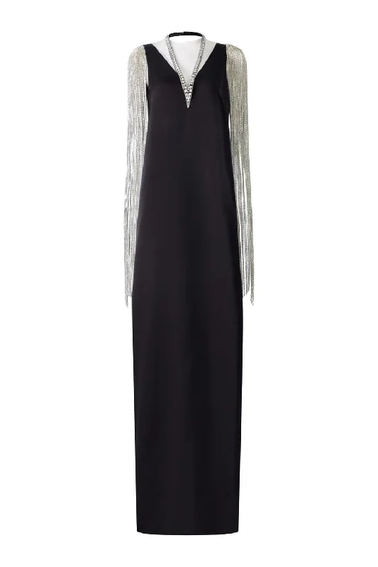 Nomad Straight V-Neck Silk Floor Length Dress