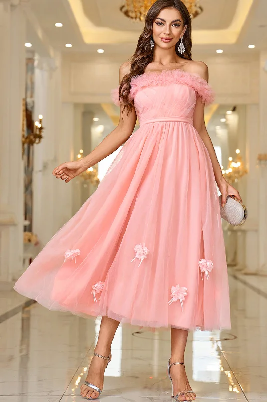 Ribbed - texture cocktail dresses with a cap - sleeve designPink A Line Off The Shoulder Prom Dress with Lace Up Back Ribbed - texture cocktail dresses with a cap - sleeve designPink A Line Off The Shoulder Prom Dress with Lace Up Back