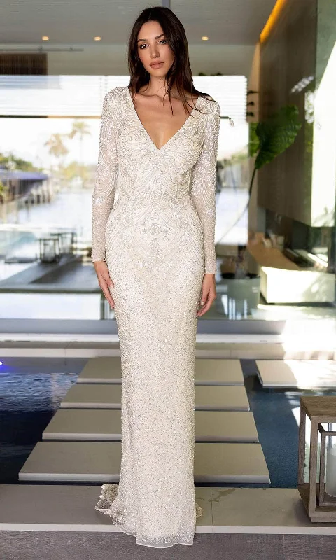 Printed wedding guest dresses with tropical motifs for beach weddingsPrimavera Couture 12165 - Bead Embellished V-Neck Prom Gown Printed wedding guest dresses with tropical motifs for beach weddingsPrimavera Couture 12165 - Bead Embellished V-Neck Prom Gown