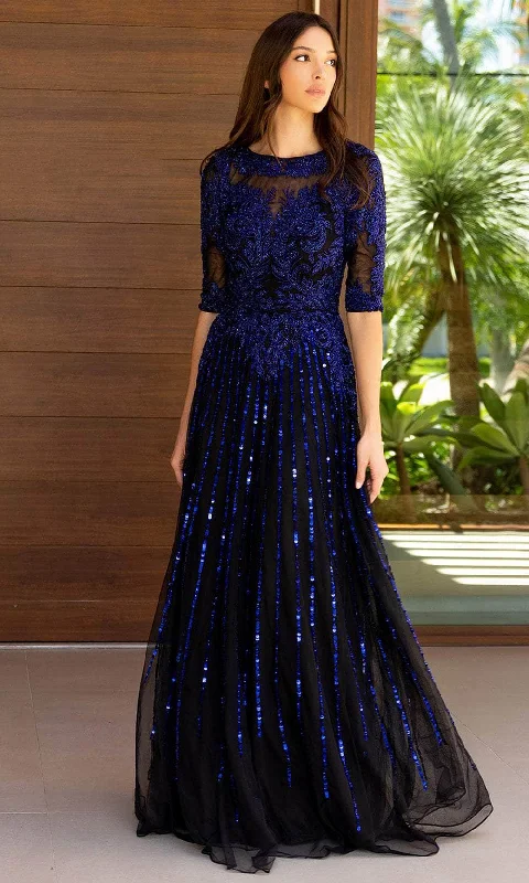 Polka - dot - printed wedding guest dresses with short sleevesPrimavera Couture 13120 - Quarter Sleeve Embellished Prom Gown Polka - dot - printed wedding guest dresses with short sleevesPrimavera Couture 13120 - Quarter Sleeve Embellished Prom Gown