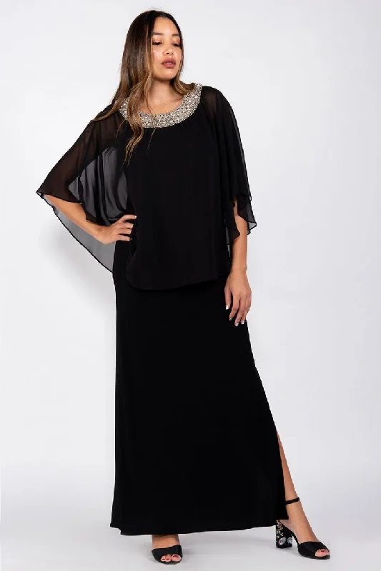 Metallic wedding guest dresses for a glamorous weddingR&M Richards 2328 Long Formal Chiffon Cape Dress Black Sale Metallic wedding guest dresses for a glamorous weddingR&M Richards 2328 Long Formal Chiffon Cape Dress Black Sale