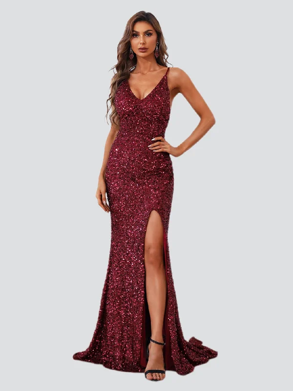 Satin cocktail dresses with a high - low hem for a modern touchSpaghetti Straps Split Prom Dress XJ437 Satin cocktail dresses with a high - low hem for a modern touchSpaghetti Straps Split Prom Dress XJ437