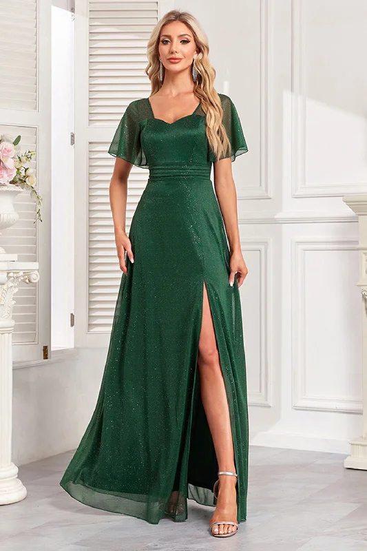 Cocktail dresses with off - the - shoulder designs and beaded accentsSparkly Dark Green A Line Long Prom Dress With Slit Cocktail dresses with off - the - shoulder designs and beaded accentsSparkly Dark Green A Line Long Prom Dress With Slit