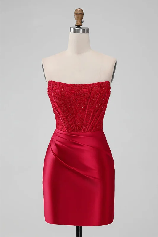 Strapless Bodycon Homecoming Dress Red Short Prom Dress PD505