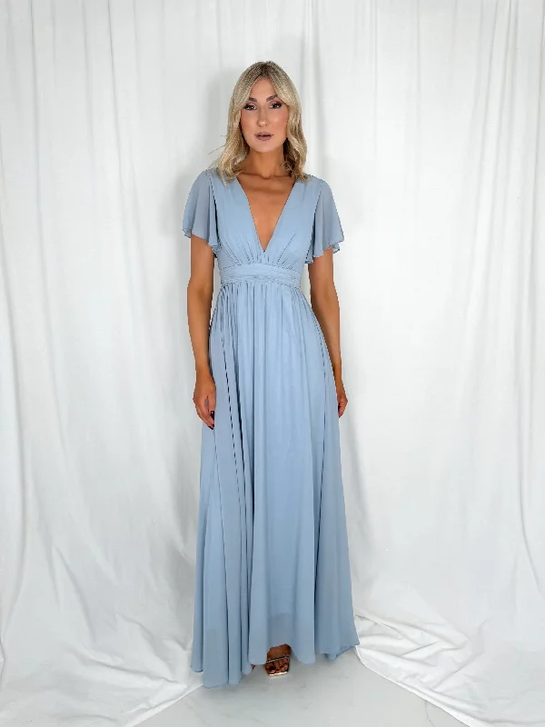 Tacha Short Sleeves Maxi Dress - Dusty Blue