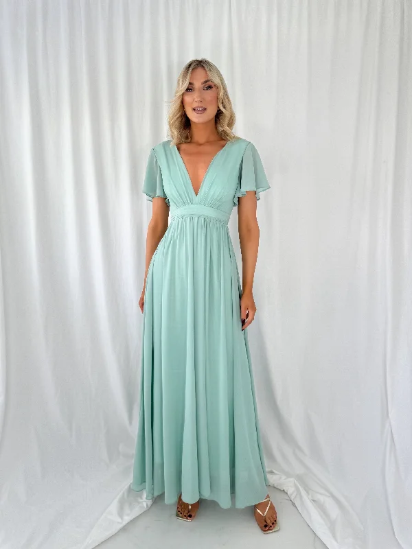 Tacha Short Sleeves Maxi Dress - Light Green