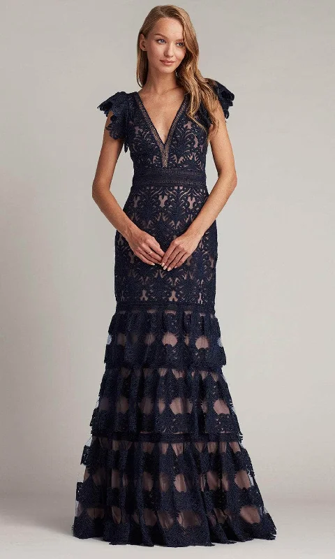 Wedding guest dresses with fringe accents for a bohemian - inspired weddingTadashi Shoji CDY24092L - Rhone Tiered Embroidered Tulle Evening Gown Wedding guest dresses with fringe accents for a bohemian - inspired weddingTadashi Shoji CDY24092L - Rhone Tiered Embroidered Tulle Evening Gown