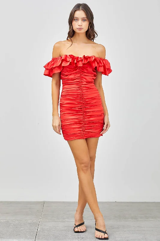 Tangerine Ruffle Tube Bodycon Mini Dress