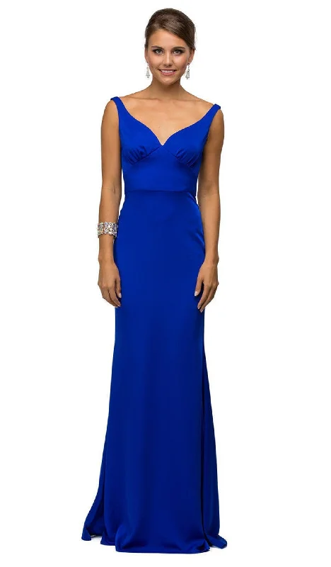 Ribbed - texture wedding guest dresses in neutral colorsDancing Queen - 9609 V-Neck Wide Waistband Evening Dress Ribbed - texture wedding guest dresses in neutral colorsDancing Queen - 9609 V-Neck Wide Waistband Evening Dress