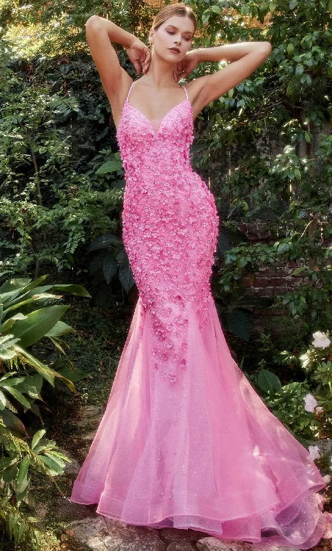 Andrea and Leo A1201 - Floral Appliqued Lace-Up Prom Gown