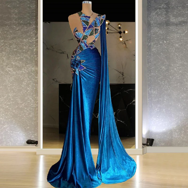 Blue Stage Wear One Shoulder Vestidos Largos Runway Dresses Vestidos De Fiesta Largo Quinceanera Dress Ball Gowns Maxi Dress