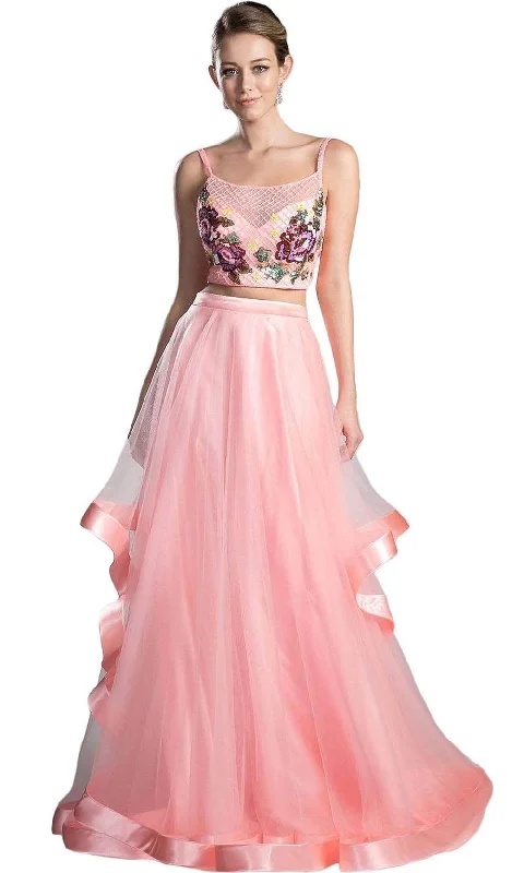 Prom dresses with keyhole backs and rhinestone - studded straps for a flirty lookCinderella Divine - 11793 Two Piece Embroidered Tulle Evening Dress Prom dresses with keyhole backs and rhinestone - studded straps for a flirty lookCinderella Divine - 11793 Two Piece Embroidered Tulle Evening Dress