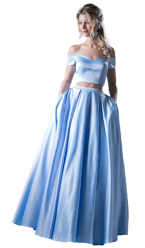 Prom dresses with lace - up side panels and ruffled bodices for a feminine and detailed lookCinderella Divine - Two Piece Off-Shoulder A-line Dress Prom dresses with lace - up side panels and ruffled bodices for a feminine and detailed lookCinderella Divine - Two Piece Off-Shoulder A-line Dress